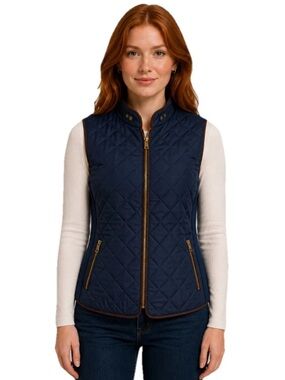 C'esttoi Quilted Vest M Blue Sleeveless Fleece Casual Preppy Equestrian Outdoor
